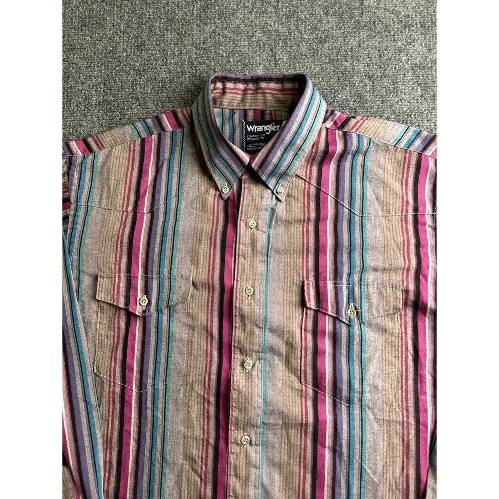 Mens Wrangler Cowboy Cut X-Long Tails Western Striped Shirt, Size XL